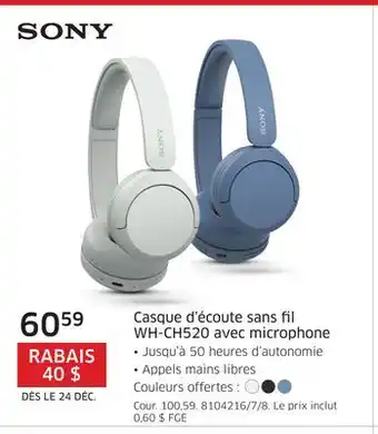 The Source Casque d'écoute sans fil wh-ch520 avec microphone sony offer