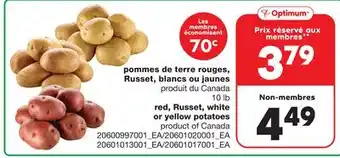 Wholesale Club Pommes de terre rouges, russet, blancs ou jaunes 10 lb offer