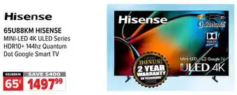 2001 Audio Video Hisense 65|| mini-led 4k uled series hdr10+ 144hz quantum dot google smart tv offer