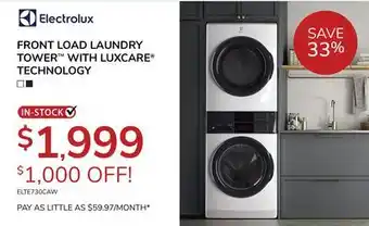 Goemans Appliances Electrolux front load laundry tower with luxcare technology offer