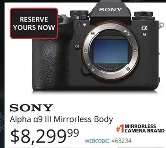 Vistek Sony alpha α9 iii mirrorless body offer