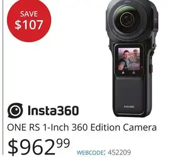 Vistek Insta360 rs 1-inch 360 edition camera offer
