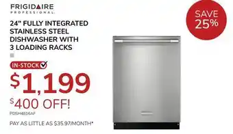 Goemans Appliances Frigidaire professional 24 fully integrated stainless steel dishwasher with 3 loading racks offer