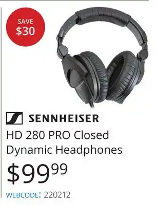 Vistek Sennheiser hd 280 pro closed dynamic headphones offer