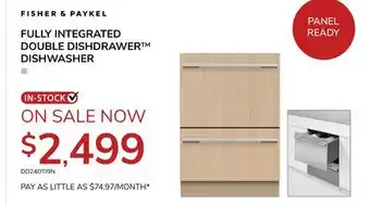 Goemans Appliances Fisher paykel fully integrated double dishdrawer dishwasher on sale offer