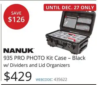 Vistek Nanuk 935 pro photo kit case-black w/dividers and lid organizers offer