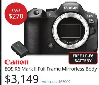 Vistek Canon eos r6 mark ii full frame mirrorless body offer
