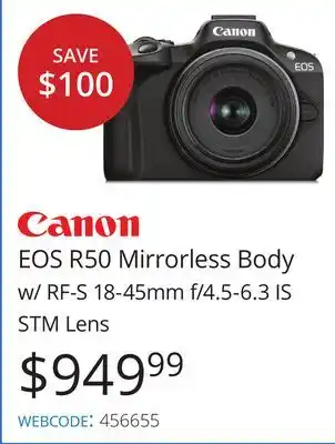 Vistek Canon eos r50 mirrorless body w/rf-s 18-45mm f/4.5-6.3 is stm lens offer