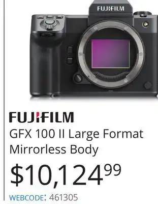 Vistek Fujifilm gfx 100 ii large format mirrorless body offer