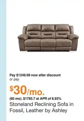 Ashley Furniture Stoneland reclining sofa in fossil, leather by ashley offer