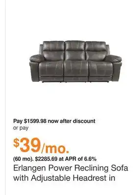 Ashley Furniture Erlangen power reclining sofa with adjustable headrest in grey, leather by ashley offer