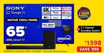 Visions Electronics Sony 65 x90l smart tv offer