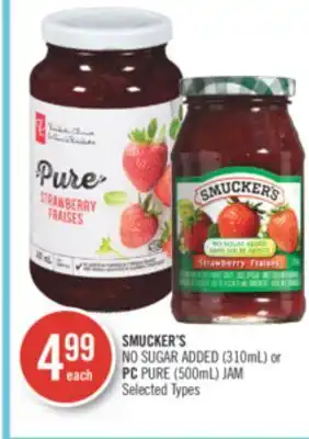 Shoppers Drug Mart Smucker's no sugar added (310ml) or pc pure (500ml) jam offer