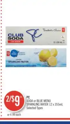 Shoppers Drug Mart Pc soda or blue menu sparkling water offer
