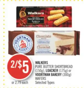 Shoppers Drug Mart Walkers pure butter shortbread (150g), loacker (175g) or voortman bakery (300g) wafers offer