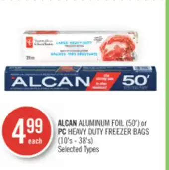 Shoppers Drug Mart Alcan aluminum foil (50') or pc heavy duty freezer bags (10's - 38's) offer