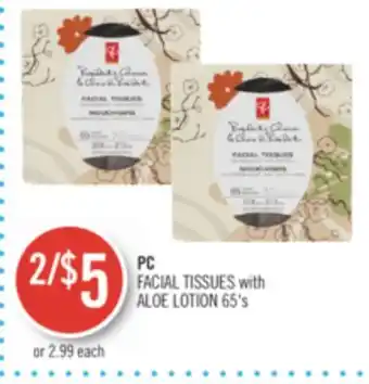 Shoppers Drug Mart Pc facial tissues with aloe lotion offer