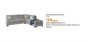 Altari 2 piece sectional in alloy, fabric by ashley