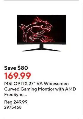 Staples Msi optix 27 va widescreen curved gaming montior with amd freesync technology - g27c5 offer