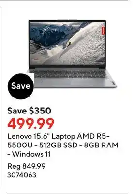 Staples Lenovo 15.6 laptop amd r5-5500u - 512gb ssd - 8gb ram - windows 11 offer
