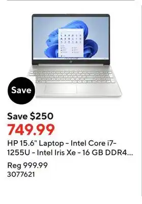 Staples Hp 15.6 laptop - intel core i7-1255u - intel iris xe - 16 gb ddr4 - 512 gb ssd - windows 11 home offer