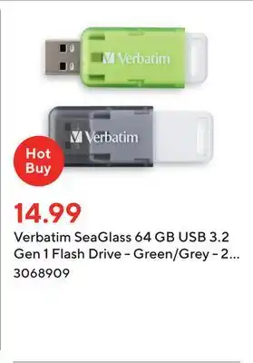 Staples Verbatim seaglass 64 gb usb 3.2 gen 1 flash drive - green/grey - 2 pack offer
