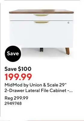 Staples Midmod by union & scale 29 2-drawer lateral file cabinet - letter/legal - white/espresso offer