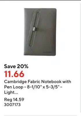 Staples Cambridge fabric notebook with pen loop - 8-1/10 x 5-3/5 - light grey offer