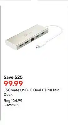 Staples J5create usb-c dual hdmi mini dock offer