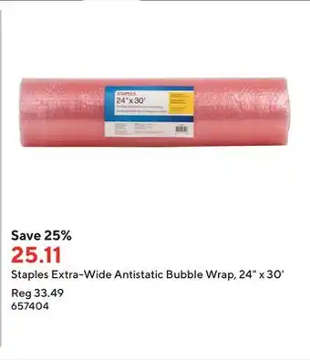 Staples Staples extra-wide antistatic bubble wrap, 24 x 30' offer