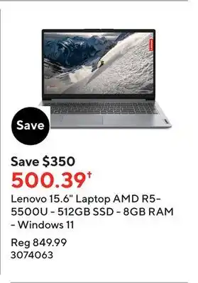 Staples Lenovo 15.6 laptop amd r5-5500u - 512gb ssd - 8gb ram - windows 11 offer
