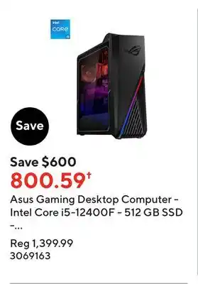 Staples Asus gaming desktop computer - intel core i5-12400f - 512 gb ssd - geforce rtx 3050 - 8 gb ram - windows 11 home - star black offer
