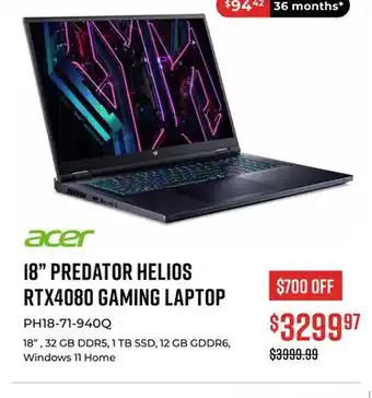 Canex 18 predator helios rtx4080 gaming laptop offer
