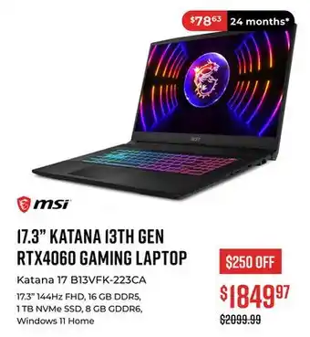 Canex 17.3 katana 13th gen rtx4060 gaming laptop offer