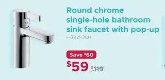 Bath Depot Round chrome single-hole bathroom sink faucet with pop-up offer