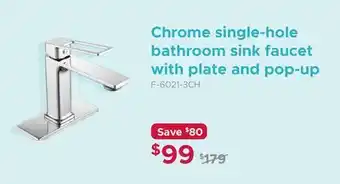 Bath Depot Chrome single-hole bathroom sink faucet with plate and pop-up offer