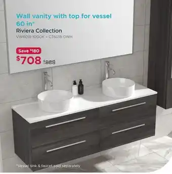 Bath Depot Wall vanity with top for vessel 60 in riviera collection offer