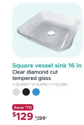 Bath Depot Square vessel sink 16 in clear diamond cut tempered glass offer