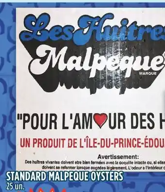 Marché Adonis Standard malpeque oysters offer