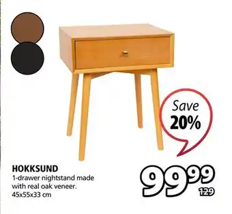 JYSK Hokksund 1-drawer nightstand made with real oak veneer offer