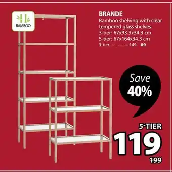 JYSK Brande bamboo shelving with clear tempered glass shelves offer