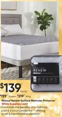 Sleep Country Malouf renew quilted mattress protector offer