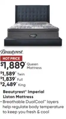 Sleep Country Beautyrest imperial liston mattress offer