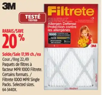 Canadian Tire 3m filtrete 1000 mpr single packs offer