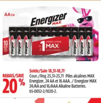 Canadian Tire Energizer max 24/aa and 16/aaa alkaline batteries offer