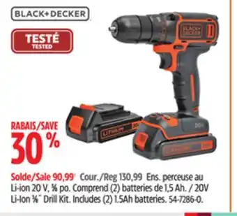 Canadian Tire Black + decker 20v li-ion 3⁄8˝ drill kit offer