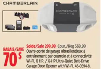 Canadian Tire Chamberlain 1⁄2-hp ultra-quiet belt-drive garage door opener with wi-fi offer
