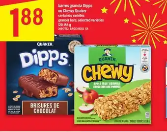 Maxi Barres granola dipps ou chewy quaker, 120-156 g offer