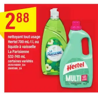 Maxi Nettoyant tout usage hertel 700 ml-1 l ou liquide à vaisselle la parisienne, 532-740 ml offer