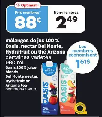 Provigo Mélanges de jus 100 % oasis, nectar del monte, hydrafruit ou thé arizona, 960 ml offer